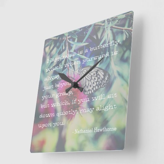 Happiness is a Butterfly - Inspiring Quote スクエア壁時計 (傾斜)