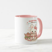 Happiness is a Warm Mug Cute Bunny Rabbit Pink マグカップ (正面右)