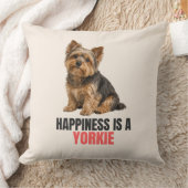 Happiness Is a Yorkie Throw Pillow クッション (ブランケット)