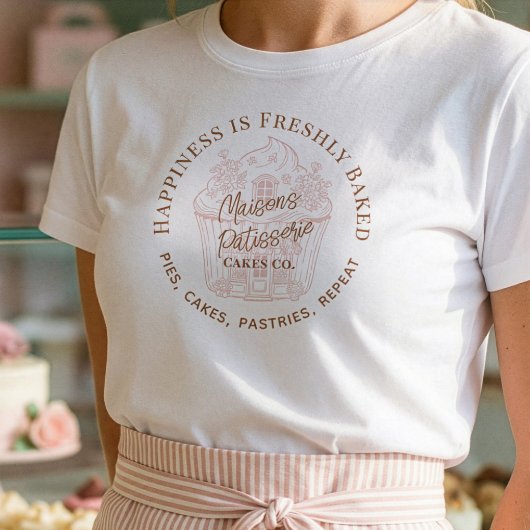 Happiness is Freshly Baked Fun Cupcake Bakery Logo トライブレンドＴシャツ