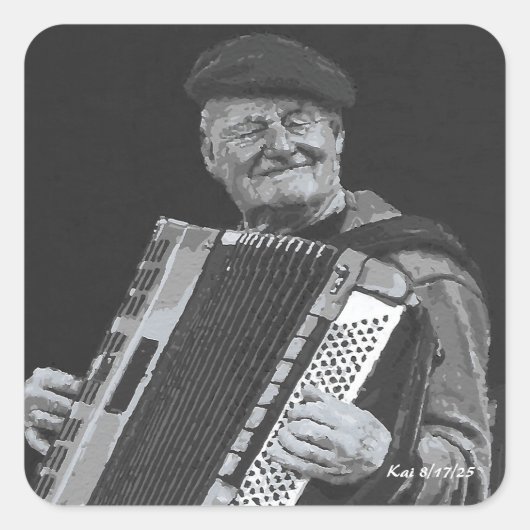 Happiness Is, Paris Musician Black & White Art スクエアシール (正面)