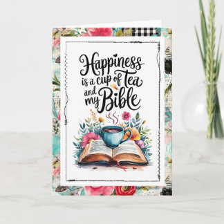 Happiness Is Tea and My Bible Christian Faith Card カード