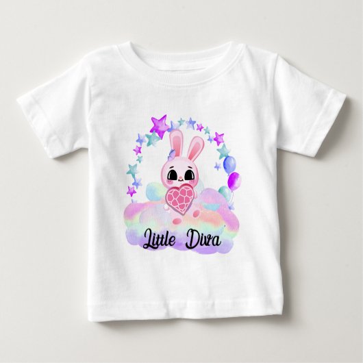 Happiness magic sweet bunny in the rainbow ベビーTシャツ (正面)