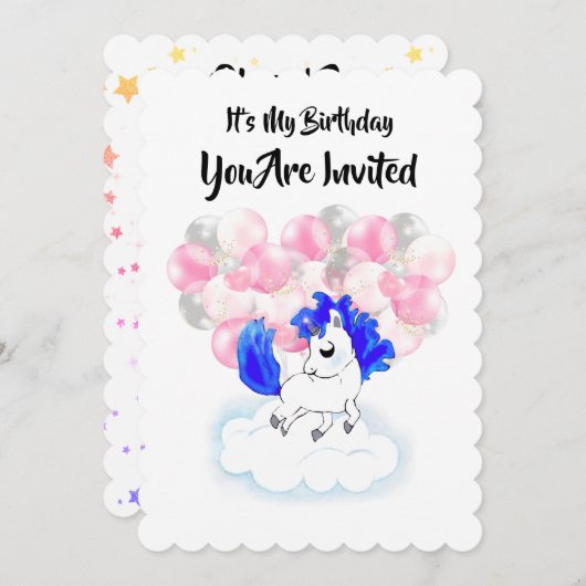 Happiness magic unicorn 招待状 (正面/裏面)