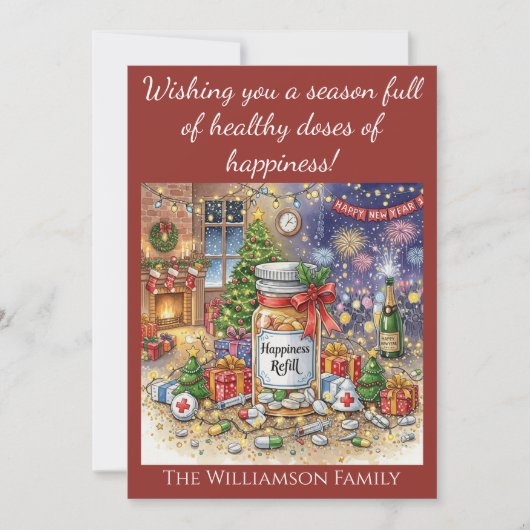 Happiness Refill Pharmacy Nurse Christmas New Year 招待状 (正面)