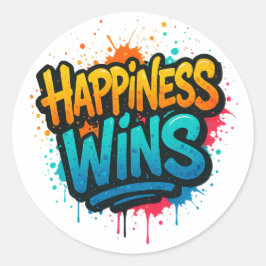 Happiness Wins グラフィティデザイン ラウンドシール