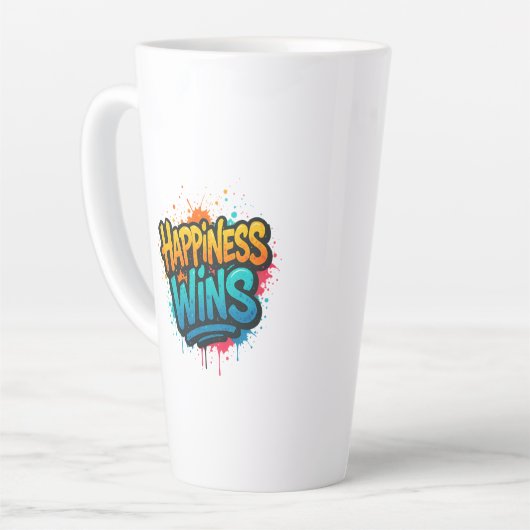 Happiness Wins Graffiti Design カフェラテマグ (左アングル)