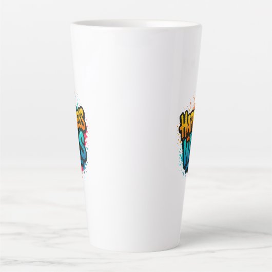Happiness Wins Graffiti Design カフェラテマグ (正面)