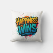 Happiness Wins Graffiti Design クッション (正面)