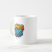Happiness Wins Graffiti Design コーヒーマグカップ (正面左)