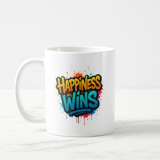 Happiness Wins Graffiti Design コーヒーマグカップ (左)
