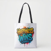 Happiness Wins Graffiti Design トートバッグ (正面)