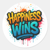 Happiness Wins Graffiti Design ラウンドシール (正面)