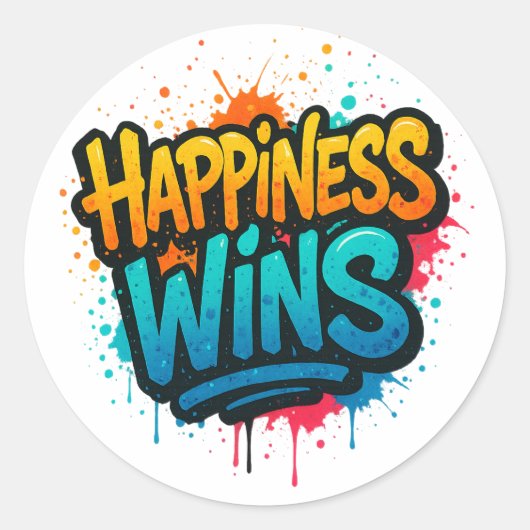Happiness Wins Graffiti Design ラウンドシール (正面)