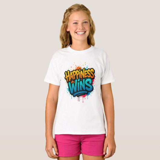 Happiness Wins Graffiti Design Tシャツ (正面フル)