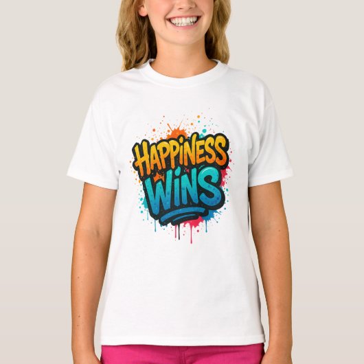 Happiness Wins Graffiti Design Tシャツ (正面)