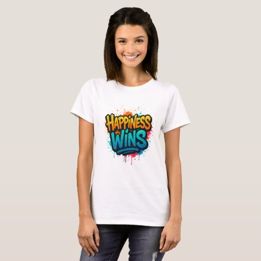 Happiness Wins Graffiti Design Tシャツ (正面フル)
