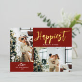 Happpiest Holidays Brush Scriptフォトレッド 箔シーズンカード (立ち正面)
