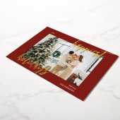 Happpiest Holidays Brush Scriptフォトレッド 箔シーズンカード (回転した状態)