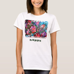 HAPPYアート絵を描と半抽象芸術バラ Tシャツ