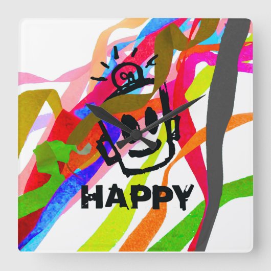 HAPPYリボンの壁時計 スクエア壁時計 (正面)