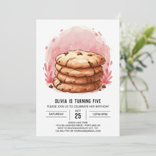 Happy編集可能お洒落Cookie誕生日 招待状 (スタンド正面)