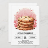 Happy編集可能お洒落Cookie誕生日 招待状 (正面/裏面)