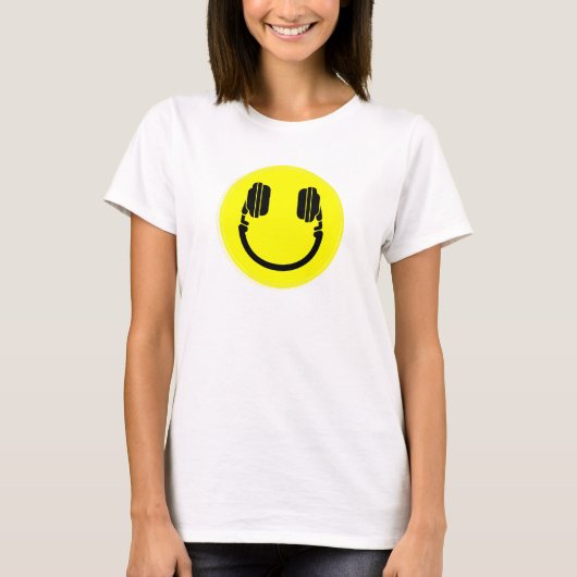 happy顔djヘッドフォンedm music tシャツ (正面)