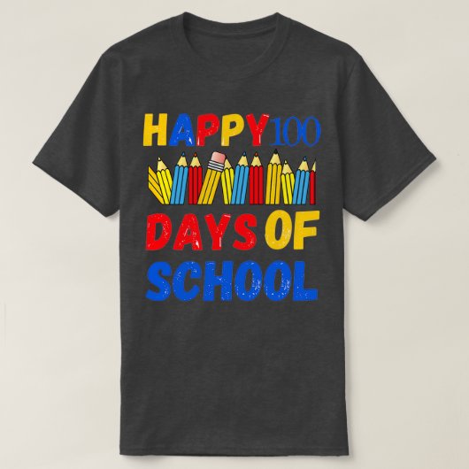 Happy100日の学校カラフル鉛筆の形 Tシャツ (デザイン正面)