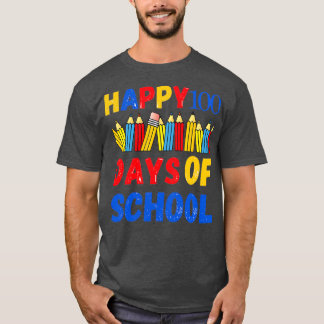 Happy100日の学校カラフル鉛筆の形 Tシャツ