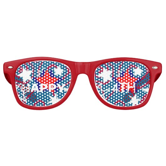 Happy4thレッドホワイト&ブルースターズレッドアヴィエーターシェード レトロサングラス (正面)