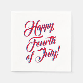 Happy7月4日赤白青スクリプトエレガント スタンダードカクテルナプキン