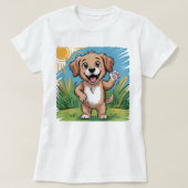 Happy おもしろい Dog Kids T-Shirt – かわいいマンガの子犬 Tシャツ (デザイン正面)
