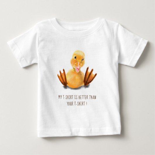 Happy おもしろい Yellow Duck Winkよくはしゃぐ – 追加文字 ベビーTシャツ (正面)