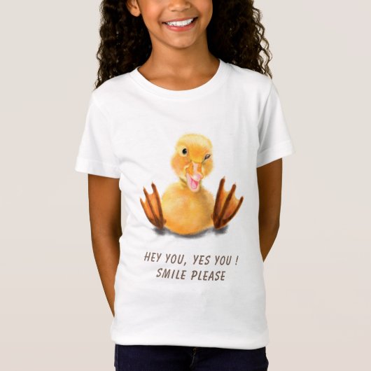 Happy おもしろい Yellow Duck Winkよくはしゃぐ – 追加文字 Tシャツ (正面)