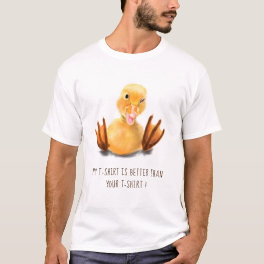 Happy おもしろい Yellow Duck Winkよくはしゃぐ – 追加文字 Tシャツ (正面)