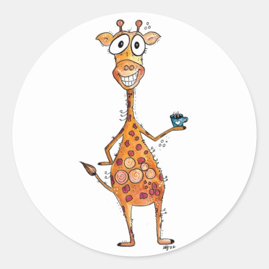 Happy お洒落 Giraffeコーヒー ラウンドシール (正面)