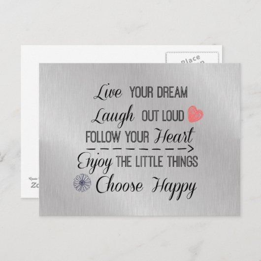 Happy やる気を起こさせる Life Rules引用文 ポストカード (正面/裏面)