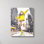 Happy! イエローパーカーJK|GenerativeAI キャンバスプリント (正面)