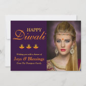 Happy エレガント Diwaliパーソナライズされたフォトカード (正面)