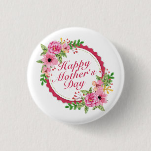 Happy エレガント Mother's Dayフローラフレームボタン 缶バッジ
