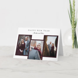 Happy エレガント New Year Script 3フォトコラージュ赤 シーズンカード