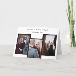 Happy エレガント New Year Script 3フォトコラージュ赤 シーズンカード