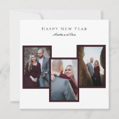 Happy エレガント New Year Script 3フォトコラージュ赤 シーズンカード (正面)