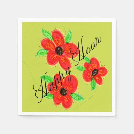 Happy カラフル Hour Designer スタンダードカクテルナプキン (正面)