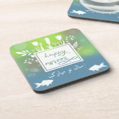 Happy カラフル Noroozモダン Letters魚の花 コースター (左側)