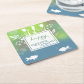 Happy カラフル Noroozモダン Letters魚の花 スクエアペーパーコースター (アングル)