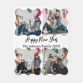 Happy パーソナライズされた New Year Script 4コラージュ写真 フリースブランケット (正面)
