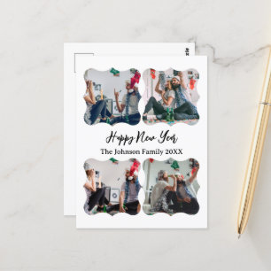 Happy パーソナライズされた New Year Script 4コラージュ写真 ポストカード
