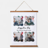 Happy パーソナライズされた New Year Script 4コラージュ写真 吊り下げ型タペストリー (正面)